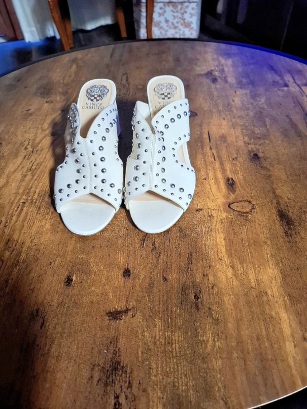 Crown Vintage Studded White Mule Heels Like New